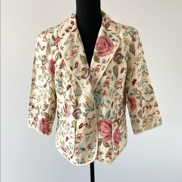 Vintage Coldwater  Creek Silk Floral Embroidery Blazer - Picture 1 of 16